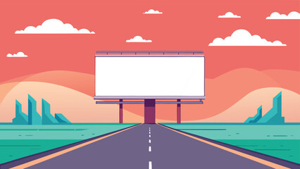 Vibrant roadside billboard awaits your impactful message against a stunning sunset sky and modern landscape