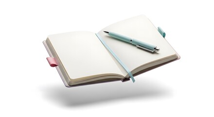 Blank Notebook with Pen Floating in the Air Ready for Your Notes