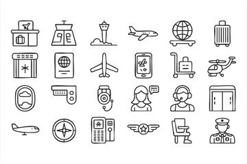 Modern travel line icons for booking systems, airline dashboards, and apps
