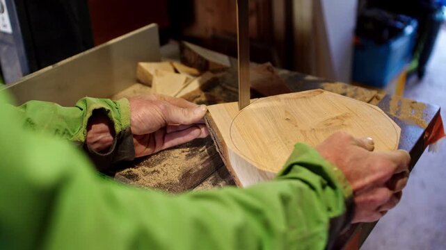 Crafting a beautiful wooden bowl with skilled carpenter hands
