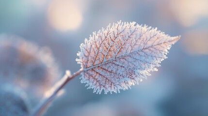 Vibrant Autumn Leaf Preserved by a Layer of Hoarfrost