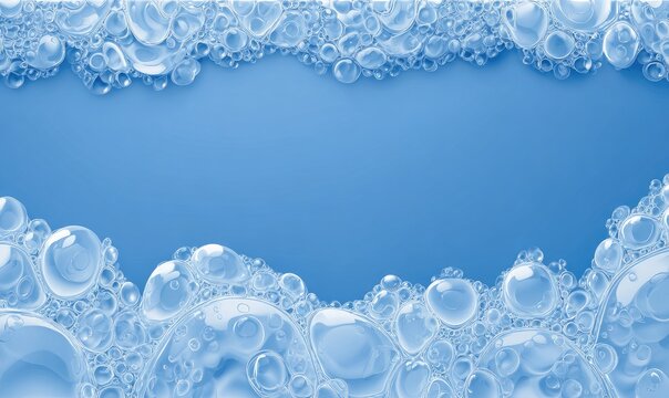 Light blue soapy bubbles form a frame around a blank center