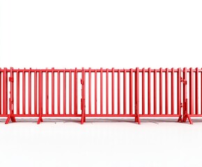Red plastic barrier fence,  straight,  even,  uniform,  isolated,  on white