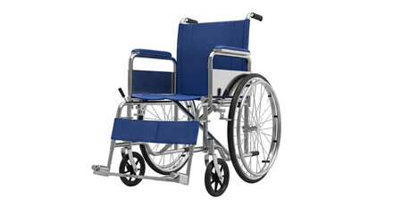 Fototapeta premium Front View of a Blue Wheelchair with Silver Metal Frame and Black Wheels on a Transparent Background