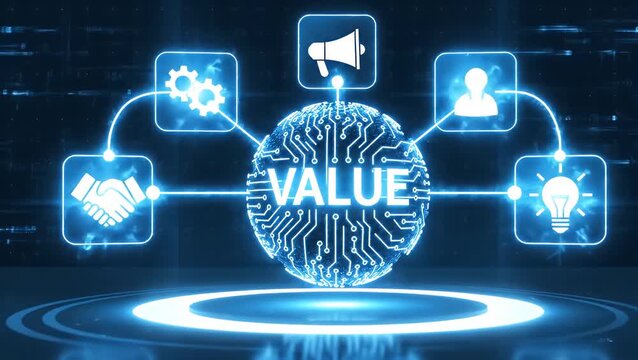 Business value proposition concept with connected tech icons