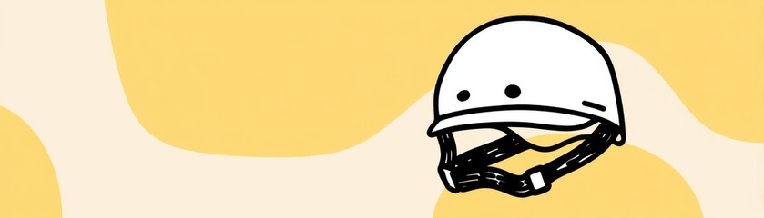 Fototapeta premium A simplistic illustration of a white helmet on a soft yellow background, emphasizing safety and recreation, blurred sport background
