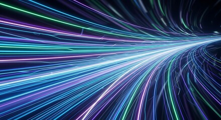 Abstract digital data stream lines in motion technology background