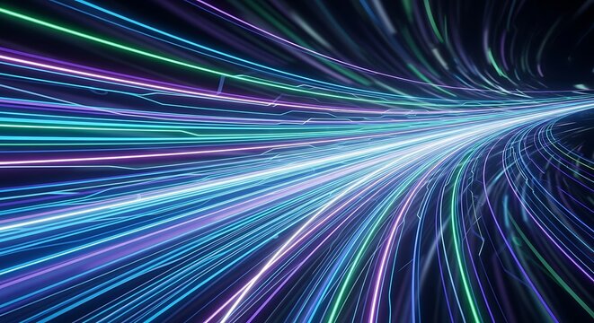 Abstract digital data stream lines in motion technology background