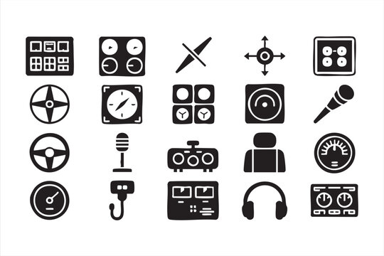 Minimalist vector icons of gauges, dials, and controls