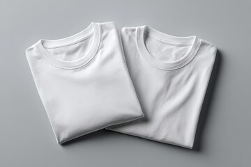 Two folded white t-shirts on gray surface