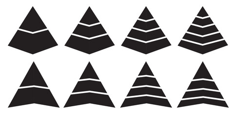 Pyramid infographic set. Colorful vector triangle diagram, triangular pyramid infographics, designed for business presentations, charts, educational materials. pyramid diagrams with ascending levels.