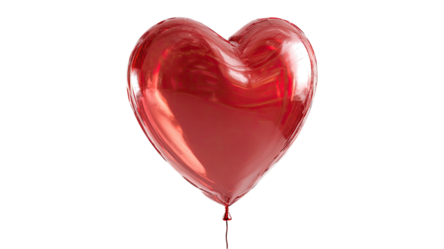 A shiny red heart-shaped helium balloon, a romantic symbol of love and celebration for Valentine's Day or a wedding