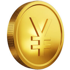 Obraz premium 3d gold yen coin with symbol isolated on transparent background