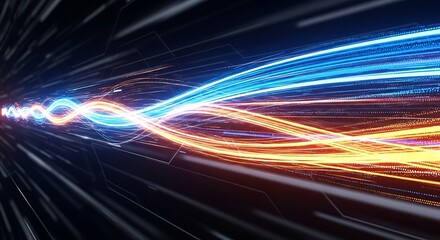 Abstract digital stream of energy flowing through dark space background
