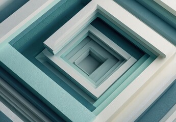 Abstract geometric pattern of layered squares in light teal and off-white