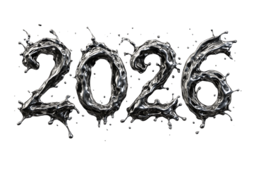 Liquid metal 2026 year design for a futuristic new year card