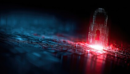 Digital padlock glowing red on a dark circuit board