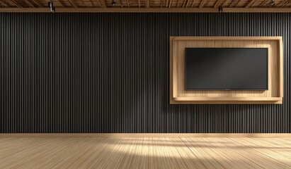 Modern minimalist room with wooden TV niche