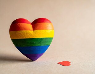 Rainbow heart sculpture sits beside a small, red paper heart