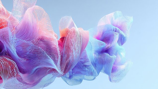 Abstract, flowing forms of translucent,  pastel-hued fabrics.  Soft, ethereal colors.  Delicate,  organic shapes