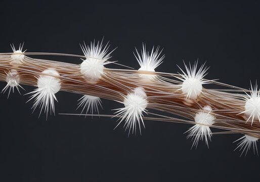 spontaneous kinking. Common issue with long, fragile hair causing tangles and breakage. Trichology concept.