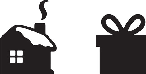 Cozy Winter Holiday House With Smoke From Chimney Next To Christmas Gift Box