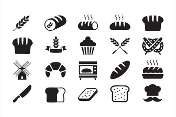 Gourmet pastry and bread symbol set for bakery identity, recipe apps, and kitchen tools