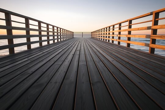 Generative AI tranquil pier at sunset overlooking calm ocean waters - Powered by Adobe