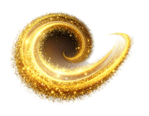  Glowing Golden Dust Spiral with Sparkle Effects, Isolated on Transparent Background PNG