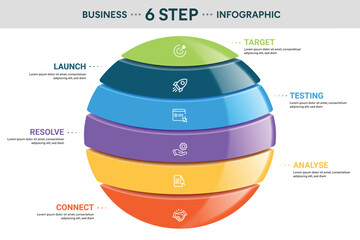 3D Sphere Ball Infographic Divided Into 6 Part, Options, Steps, Or Segments. Vector Illustration Template For Business Financial Report.