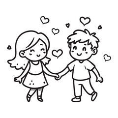 Cute Boy and Girl Holding Hands