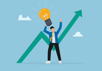 Business Growth Success Concept with Light Bulb Idea and Rising Arrow Illustration