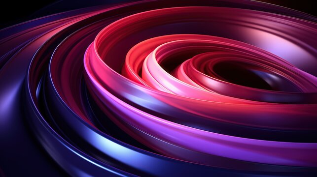 Abstract background with colorful shapes in the form of an elegant ribbon or swirl featuring red and purple colors on a dark blue and black background.