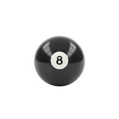 Glossy Black Eight Ball with White Number 8 Symbol Isolated on Transparent Background Reflective Surface Studio Shot