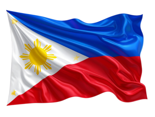 Philippines Flag in Dynamic Motion, Wind-Blown Ripple Effect, High-Detail Fabric Illustration, Transparent Background.