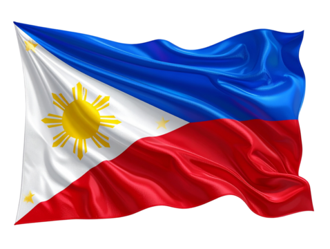 Philippines Flag in Dynamic Motion, Wind-Blown Ripple Effect, High-Detail Fabric Illustration, Transparent Background.