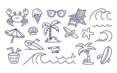 Hand drawn summer doodles for vacation concept
