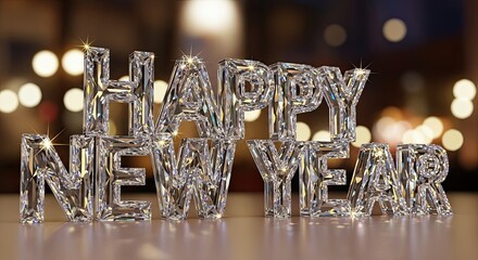 Sparkling Diamond Happy New Year Celebration with Bokeh Lights