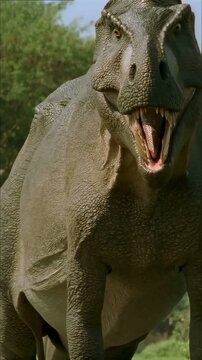 Vertical video of a Dinosaur. Generative AI content 