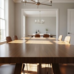 Sunlight streaming across a dining table in a bright modern home interior