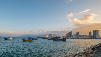 Fototapeta premium February 15, 2025: peaceful scene of Nha Trang sea, Khanh Hoa Province, Vietnam