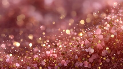 A vibrant, sparkling background filled with pink and gold glitter particles a festive and glamorous atmosphere, golden Christmas background