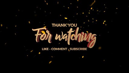 Thank You for Watching Text  End Presentation Animation with Gold Leaves Spark Particles