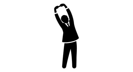 Silhouette of Businessman Stretching Arms Overhead for Exercise Break.