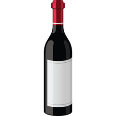 Pixel Art Red Wine Bottle With Blank Label And Red Cap On Transparent Background