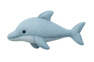 Fototapeta premium Soft blue dolphin plush toy with stitched features and fins