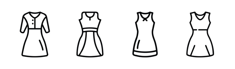 Four simple line art dresses fashion apparel collection stylish outfit designs