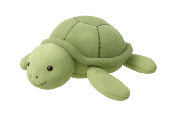 Soft green turtle plush toy with stitched shell, friendly smile and gentle fabric