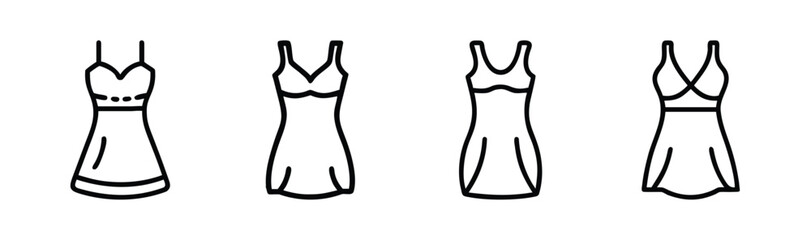 Collection of four simple line art drawings of women's slip dresses and lingerie styles