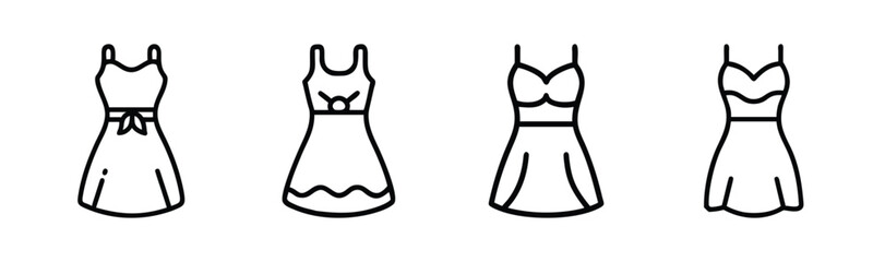 Four different styles of simple sundresses drawn in outline fashion
